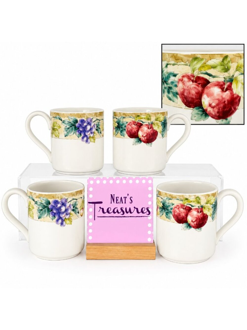 Noritake SONOMA GARDENS Impromptu 7936 Marble Fruit Grapes 8oz Cups Mugs of 4